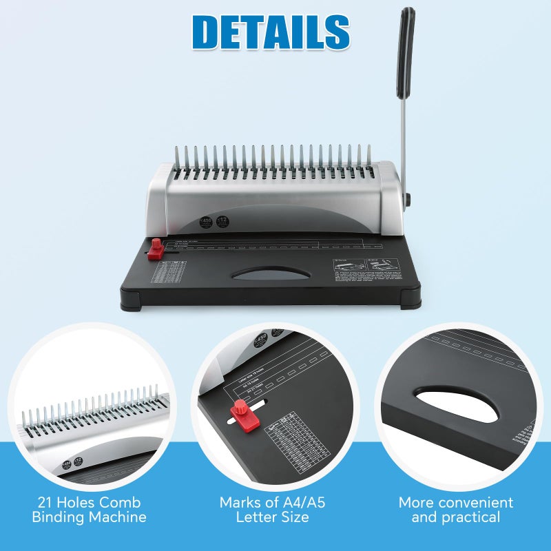 FLK Tech Binding Machine with Starter Combs Set for A4-21 Hole / 450 Sheets Paper Punch Binder - Image 3